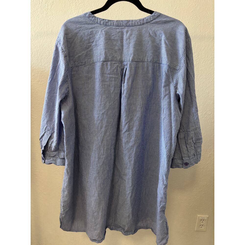 Ellos Tunic Top Blouse Plus Size 1X 22 / 24 Cotton Blue Vertical Stripe - Picture 3 of 4
